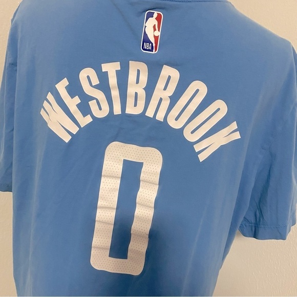 NBA Nike Tee H-Town “Russell Westbrook 0” Light Blue Name & Number T-Shirt XL - Picture 4 of 5